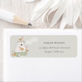 Cute Elegant Aqua Grönt Bear Heart Birds Adress Returadress Etikett