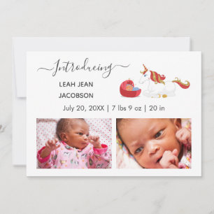 Cute Elegant Baby Photo Birth Announcement Unicorn Meddelande
