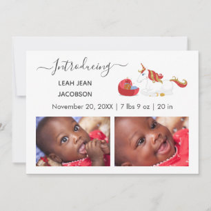 Cute Elegant Baby Photo Birth Announcement Unicorn Meddelande