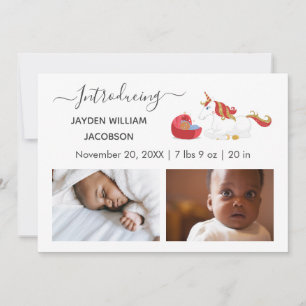 Cute Elegant Baby Photo Birth Announcement Unicorn Meddelande