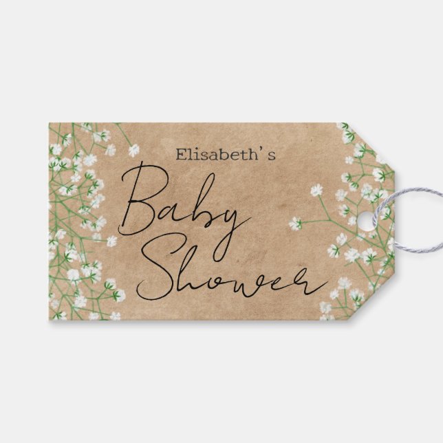 Cute Elegant Baby's Bandeand Blommigt Boho Baby Sh Presentetikett (Framsidan (Horisontell))