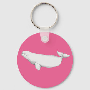 Cute Elegant Beluga Whale Bok Illustration Rosa Nyckelring