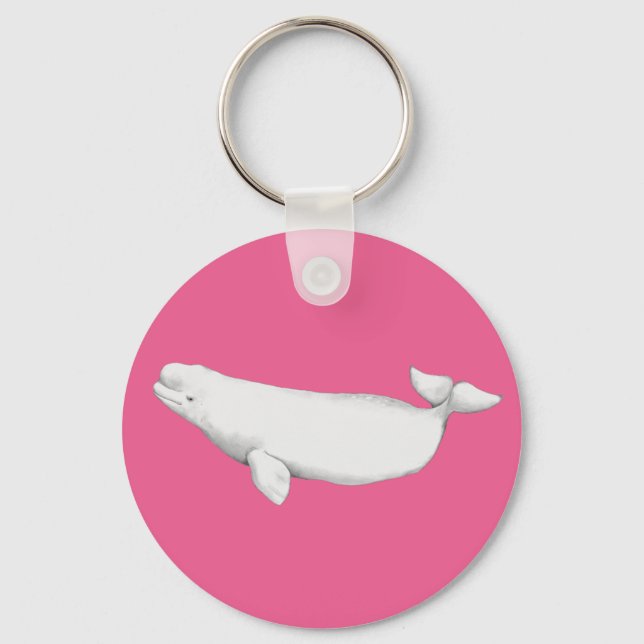 Cute Elegant Beluga Whale Bok Illustration Rosa Nyckelring (Framsida)