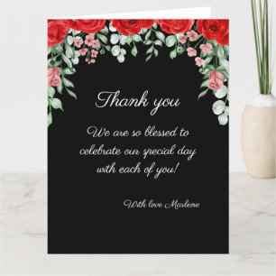Cute Elegant Black och Red Blommigt Bröllop Tack Kort