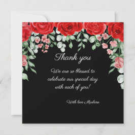 Cute Elegant Black och Red Blommigt Bröllop Tack Kort