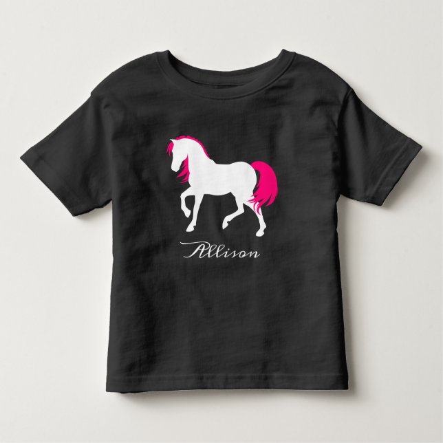 Cute Elegant Black White & Shock rosa Horse Add Na T Shirt (Framsida)