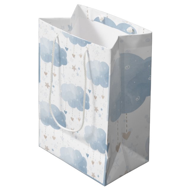 Cute Elegant Blue Ivory Clouds Stars Boy Shower (Framsidan Vinklad)