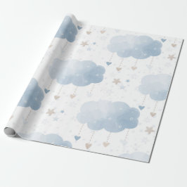 Cute Elegant Blue Ivory Clouds Stars Boy Shower Presentpapper