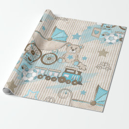 Cute Elegant Blue Ivory Rand Leksak Boy Shower Presentpapper