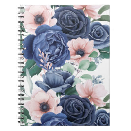 Cute Elegant Blue Ro Watercolor Anteckningsbok