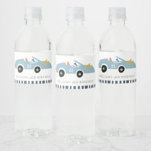 Cute Elegant Blue Tävling Car Kids oavsett ålder Vattenflaskor Etikett