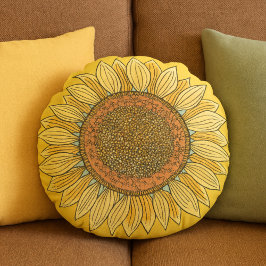 Cute Elegant Boho Farmhouse Gult Solroskonst Rund Kudde