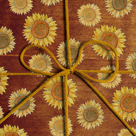 Cute Elegant Boho Farmhouse Wood Rustic Solros Presentpapper