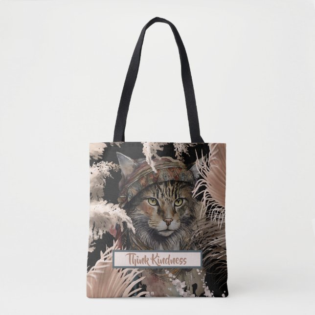 Cute Elegant Boho Tänka Kindness Cat Tygkasse (Framsida)