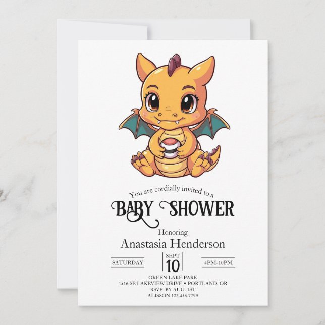 Cute Elegant Digital Dragon Baby Shower Inbjudningar (Framsida)