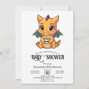 Cute Elegant Digital Dragon Baby Shower Inbjudningar
