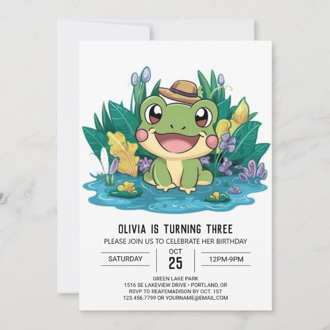 Cute Elegant Frog Digital Birthday Inbjudningar (Framsida)