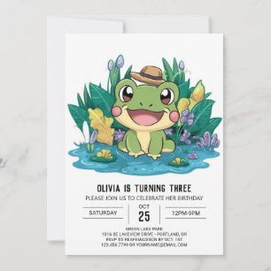 Cute Elegant Frog Digital Birthday Inbjudningar