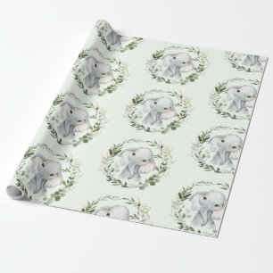 Cute & Elegant Grey Guld Lämnar Baby Elephant Presentpapper
