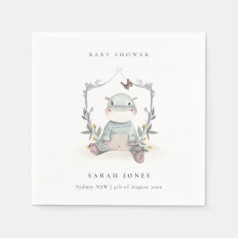 Cute Elegant Gult Baby Hippo Foliage Baby Shower Pappersservett