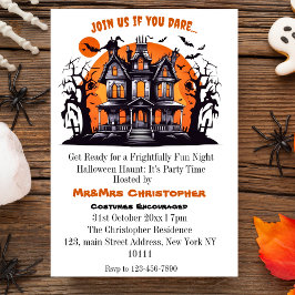 Cute Elegant Haunted House Vuxna Halloween fest Inbjudningar