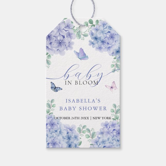 Cute Elegant Hydrangea Blommigt Garden Baby Shower Presentetikett (Framsidan)