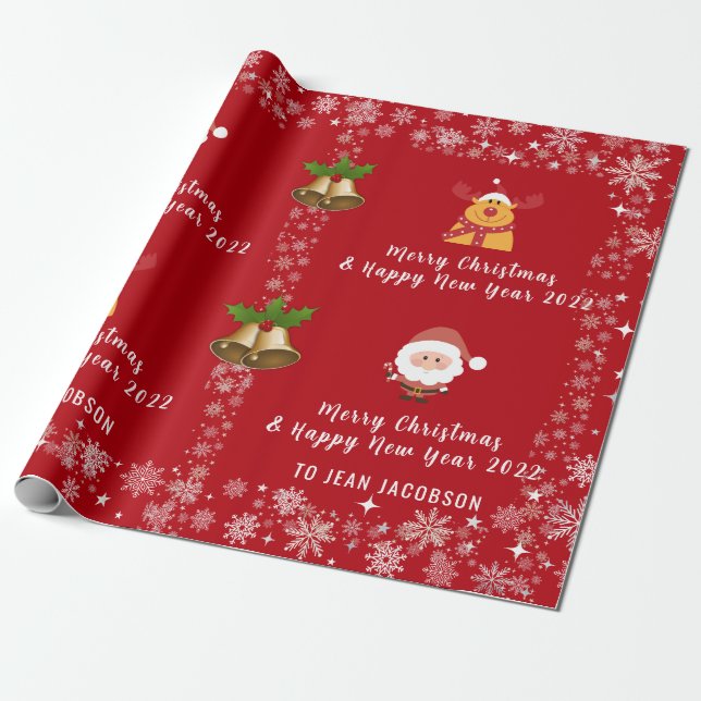 Cute Elegant Jultomten Rudolph Personlig Namn Presentpapper (Utrullad)