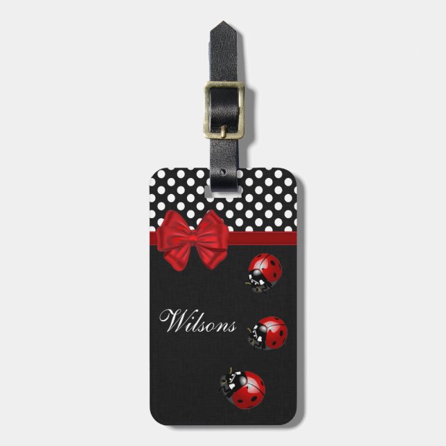Cute elegant ladybugs polka dots bagagebricka (Vertikal Framsida)