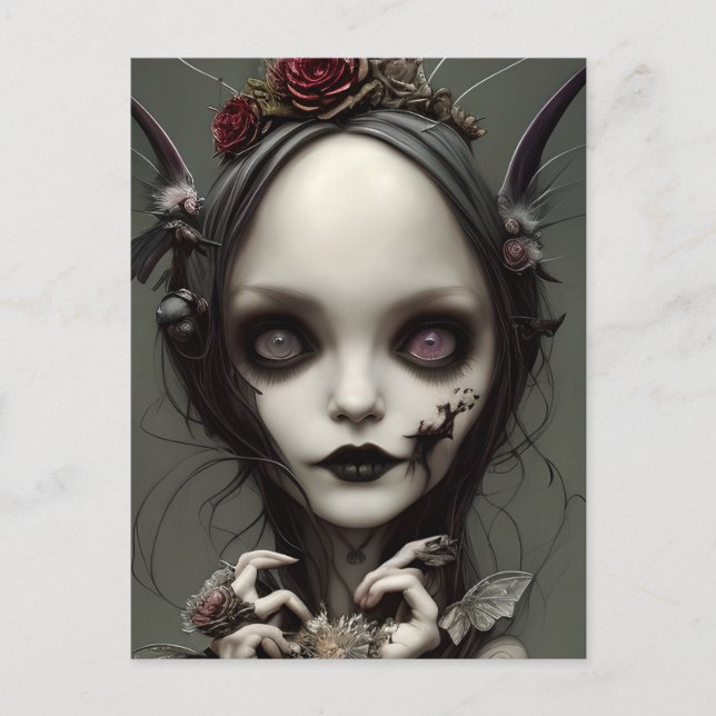 Cute Elegant Little Gothic Witch Fae Fe Artwork Vykort (Framsida)