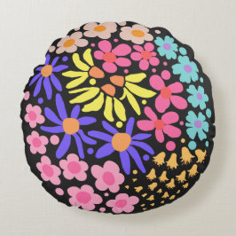 Cute Elegant Modern Retro Flowers Black Rund Kudde