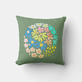 Cute Elegant Modern Retro Flowers Sage Kudde