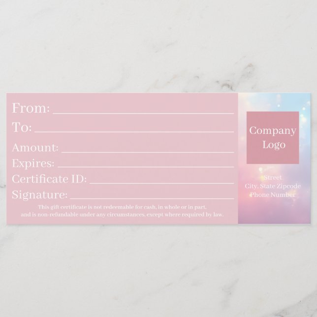 Cute Elegant Opal Pink Pastel Gift Certificate Spara Datumet (Baksida)