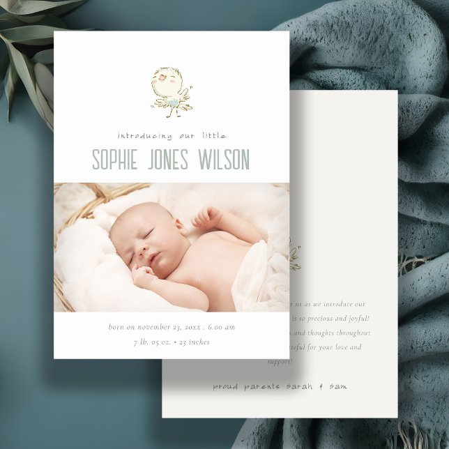 Cute Elegant Pastel Bird Bird Birth Notice Tack Kort (Skapare uppladdad)