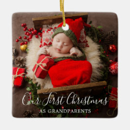 Cute Elegant Photo Grandparent First jul Julgransprydnad Keramik