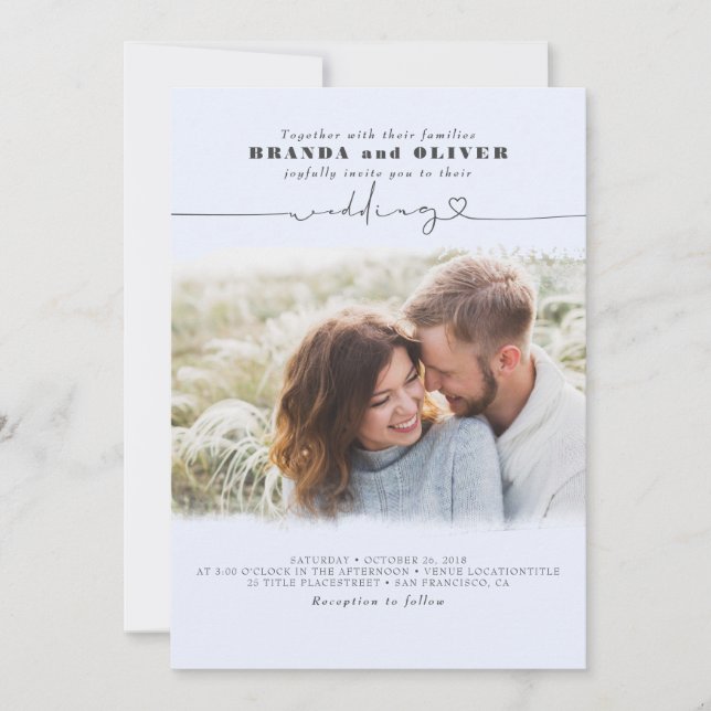 Cute Elegant Photo Overlay Dusty Blue Bröllop Inbjudningar (Framsida)