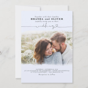 Cute Elegant Photo Overlay Dusty Blue Bröllop Inbjudningar