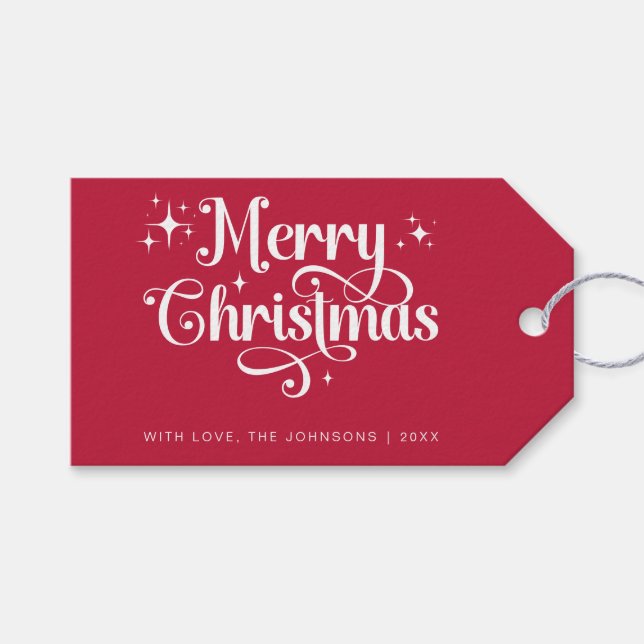 Cute Elegant Retro Red and White God jul Presentetikett (Framsidan (Horisontell))