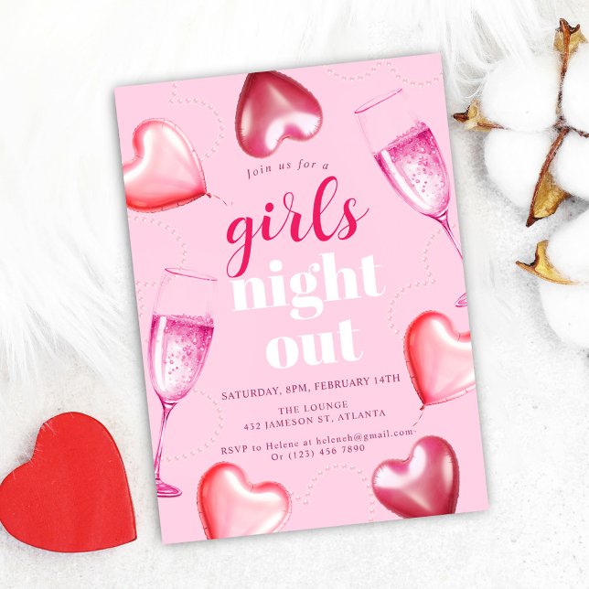 Cute Elegant Rosa Birthday Girls Night Out Party Inbjudningar (Cute Elegant Pink Birthday Girls Night Out Party Invitation)