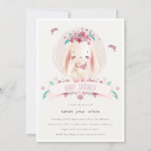 Cute Elegant Rosa Blommigt Bunny & Birds Baby Show