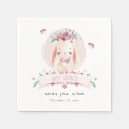 Cute Elegant Rosa Blommigt Bunny & Birds Baby Show Pappersservett