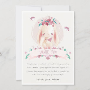 Cute Elegant Rosa Blommigt Bunny & Birds Baby Show Tack Kort