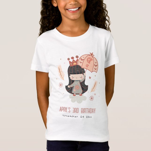 Cute Elegant Rust Boho Princess på Clouds Birthday T Shirt (Framsida)