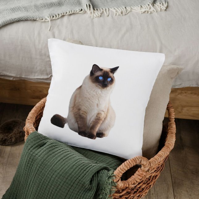Cute Elegant Siamese Cat Personlig Decor White Kudde (Skapare uppladdad)