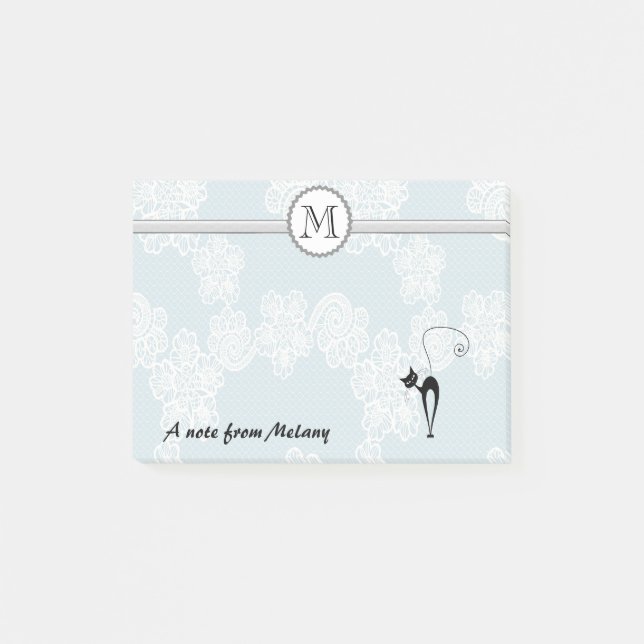 Cute elegant snyggt snöre svart kattmonogram post-it block (Framsida)