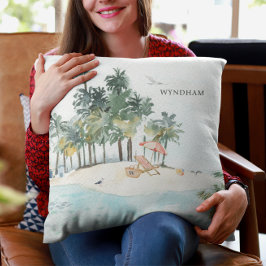 Cute Elegant Tropical Beach Coastal Shore Monogram Kudde