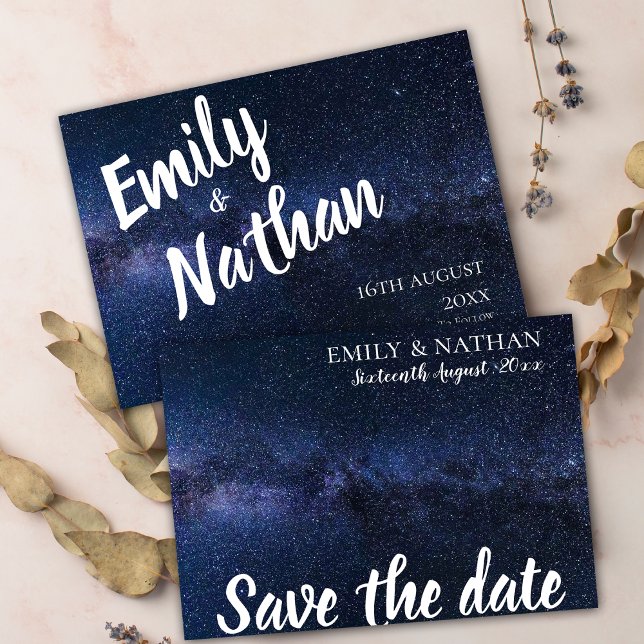 Cute Elegant under Stars Typography Bröllop Spara Datumet (Cute Elegant Under The Stars Typography Wedding Save The Date)