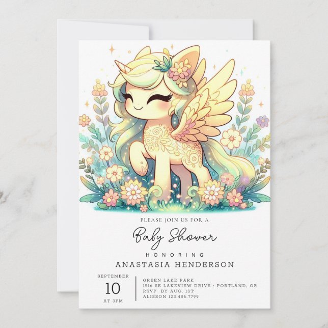 Cute Elegant Unicorn Baby Shower Inbjudningar (Framsida)