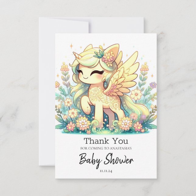 Cute Elegant Unicorn Baby Shower Tack Kort (Framsida)