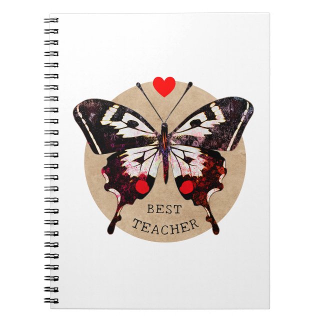 Cute Elegant Vintage Butterfly Heart Best Teacher Anteckningsbok (Framsidan)