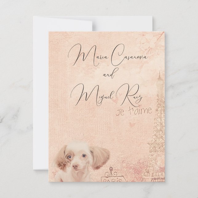  cute elegant vintage dog paris inbjudningar (Framsida)